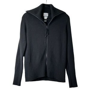 Vtg Rare Old Navy Winter Angora Lambswool Blend Black Full Zip Sweater Size L
